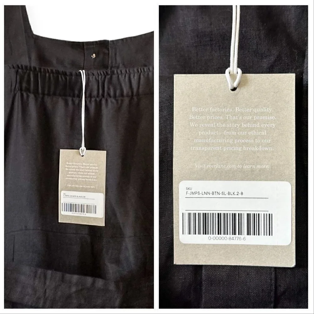 Everlane The Linen Jumpsuit in Black, Size 8 , NWT